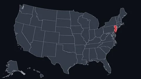 New Jersey Highlighted Raised in 3D on US Election Map Neutral Teal Amber, Black Stock Illustration