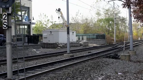 New Jersey Light Rail passing by in Jersey City. Public transport in USA. Stock Footage 200663977