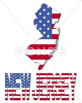 New jersey map flag and text illustration Stock Illustration