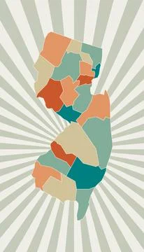 New Jersey map. Poster with map of the us state in retro color palette. Sha.. 스톡 일러스트