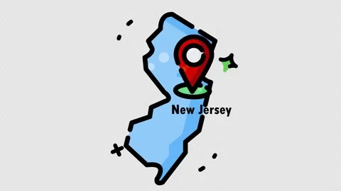 New jersey map is vividly displayed as a graphic icon featuring location pin Видео 347441273