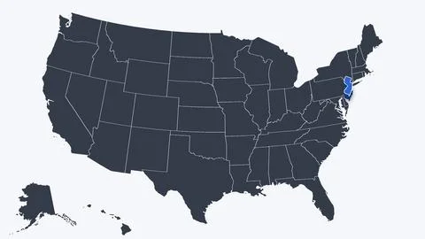 New Jersey Raised in 3D on US Election Map Red and Blue Highlight, White Stock Illustration