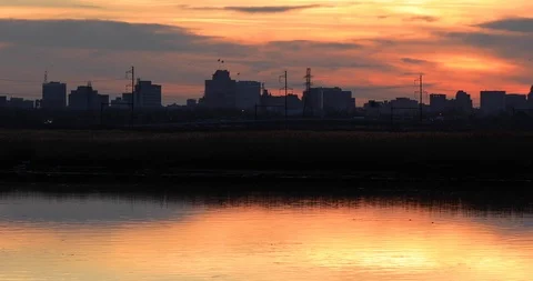 New Jersey Skyline Sunset Stock Footage 102518953