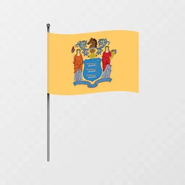 New Jersey state flag on flagpole. Vector illustration. Stock Illustration