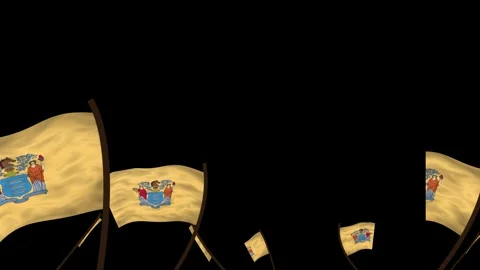 New Jersey State Flags Waving Crowd. Realistic 4K 60fps Seamless Loop Stock Footage 338406026