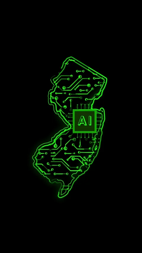 New Jersey State Map AI Chipset Technology Opener Stock Footage 337184356