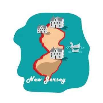 New Jersey State Map With Atlantic City Boardwalk Stock Illustration