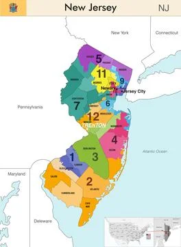 New Jersey state map with counties borders and congressional districts Illustrazione stock