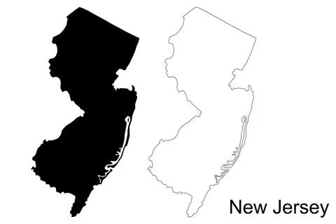 New Jersey state outline solid black and white map US state map Keywords: N.. Stock Illustration