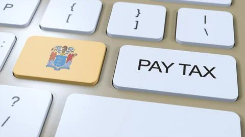 New Jersey State Pay Tax 3D Illustration. Flag of State Stock Illustration