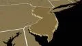 New Jersey state (USA) extruded on the elevation map isolated on black. 4k or 4k+ Resolution