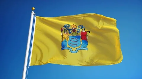 New Jersey (U.S. state) flag in slow motion seamlessly looped with alpha Stock Footage 70006273