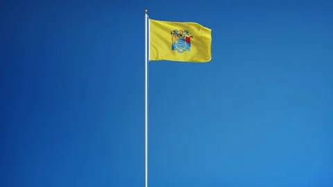 New Jersey (U.S. state) flag in slow motion seamlessly looped with alpha Stock Footage 70006411