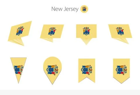 New Jersey US State flag collection, eight versions of New Jersey vector flag Stock Illustration