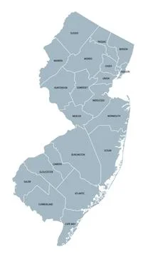 New Jersey, U.S. state, subdivided into 21 counties, gray political map Illustrazione stock