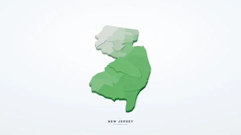 New Jersey USA 3D isometric state map with county borders rotating on a clean Stock Footage 340404587