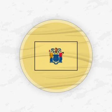 New Jerseyan Flag in a Circular Emblem Design, Abstract Round Sticker Illus.. Stock Illustration