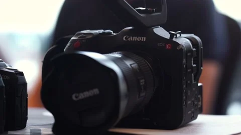 New kenon camera model at the exhibition. moscow russia 24 july 2021 Stock Footage 168555265