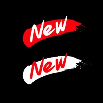 New label on red brush stroke. Red Blots stains of new tag label. Stock Illustration