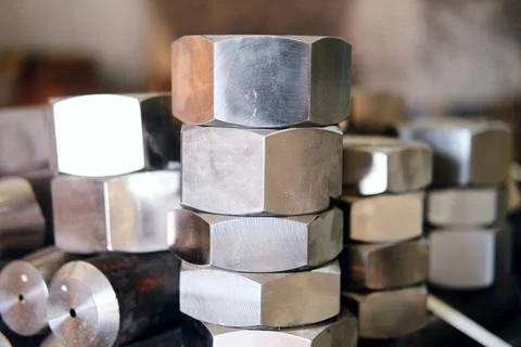 New, large nuts of different sizes composition side view Stock Photos