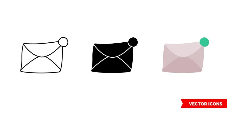 New letter icon of 3 types color, black and white, outline. Isolated vector s Stock Illustration