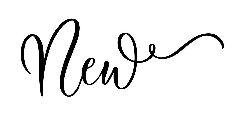 New lettering in elegant cursive script with decorative flourishes Stock Illustration