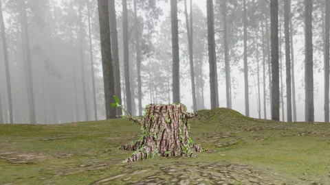 New Life Sprouting from a Cut Tree Stump in a Wild Forest Stock Footage 341155587