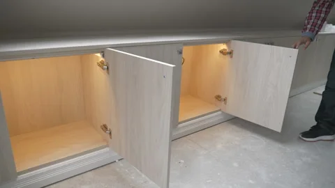 New lighted cabins installed in a new house. Stock Footage 123444722