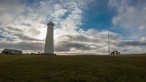 The new lighthouse of Gardur, Iceland, dramatic 4k timelapse Stock Footage 163208702