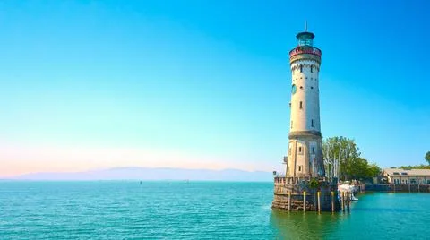 New lighthouse in the harbor of Lindau Stock Photos