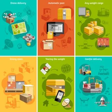New logistics flat icons composition poster Stock Illustration