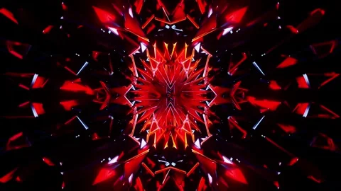 New long amazing blue with hell red kaleidoscope VJ loop background for part Video stock 340067132