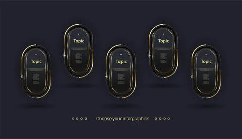 New Luxury Vector STEPs Infographic design in FIVE objects. A golden Premium Stock Illustration