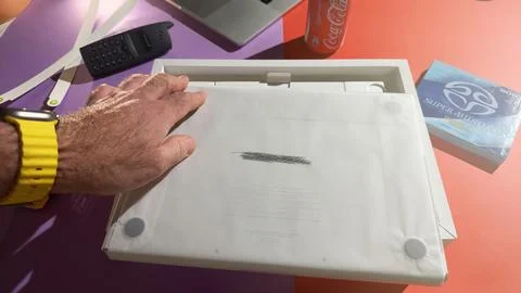 New MacBook Pro with Scribbled Logo Stock Photos
