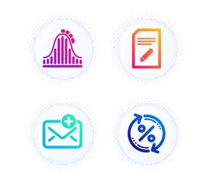 New mail, Edit document and Roller coaster icons set. Loan percent sign. Vector Stock Illustration