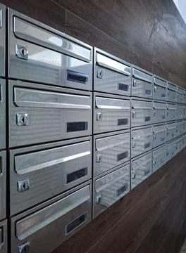 New mailboxes installed in modern building's entrance area for resident con.. Foto stock