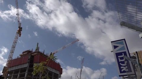 New mall and light train construction sites in Petach Tikva Jabotinsky St. Stock Footage 100846018