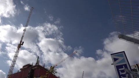 New mall and light train construction sites in Petach Tikva Jabotinsky St. Stock Footage 100977187