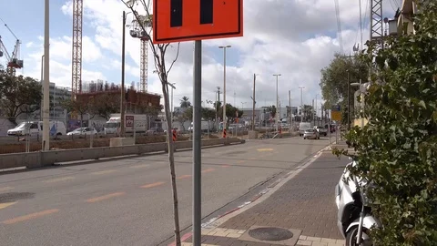 New mall and light train construction sites in Petach Tikva Jabotinsky St. Stock Footage 100988574