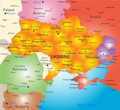 New map Ukraine New vector color map of Ukraine without Crimea and selecte... Stock Photos