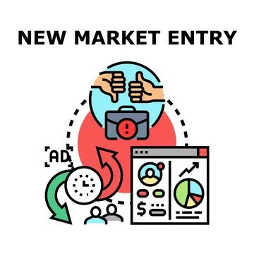 New market entry strategy developing process icon Stock Illustration