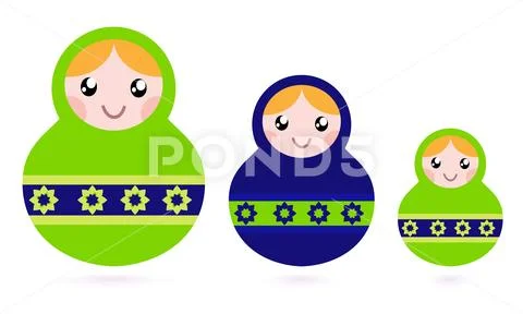 New Matroska nested Dolls / green blue Stock Illustration