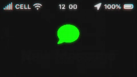 New Message appear on old display. Pixeled text animation with phone hud. Green Stock Footage 141158998