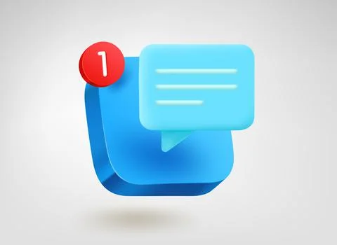 New message concept. 3d vector mobile application icon with notification Illustrazione stock