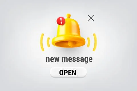 New message concept with the bell and button. Vector 3d illustration Illustrazione stock