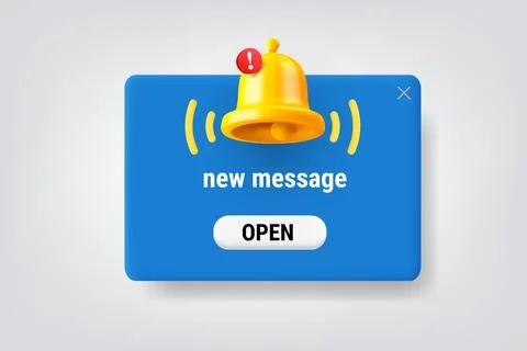 New message concept with the bell. Vector 3d illustration with copy space Stock Illustration