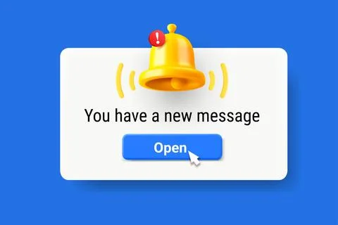 New message concept. Notification bell with exclamation point. Vector 3d il.. Stockillustratie