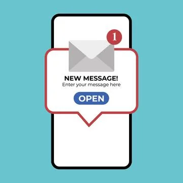 New message notification concept on realistic smartphone mockup. Stock Illustration