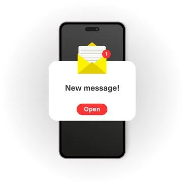 New message notification icon on smartphone screen. Vector mobile email or SMS Stock Illustration