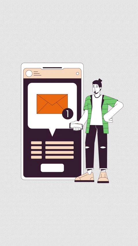 New message notification on mobile 2D vertical animation Stock Footage 311234416